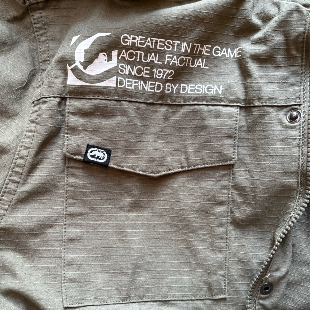 Ecko Unltd Khaki/Green Field Jacket Men’s Large Utility Pockets Full‎ Zip EUC - Picture 8 of 14